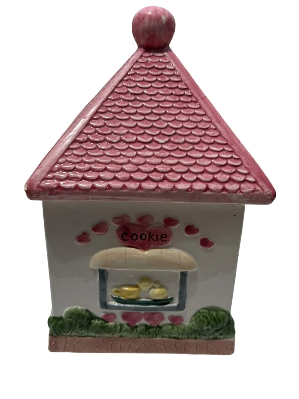 Vintage Pink Cottage Cookie House Cookie Jar Valentine Cottagecore Ceramic Decor